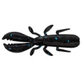 Yamamoto 2.5" Covert Craw fishing lure in black with blue flakes, designed to imitate a crawfish with detailed claws and segmented body for effective fishing tackle use.