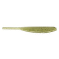 Yamamoto 3" Shad Shape Worm in translucent green with black speckles, soft plastic fishing lure designed for lifelike movement in water.