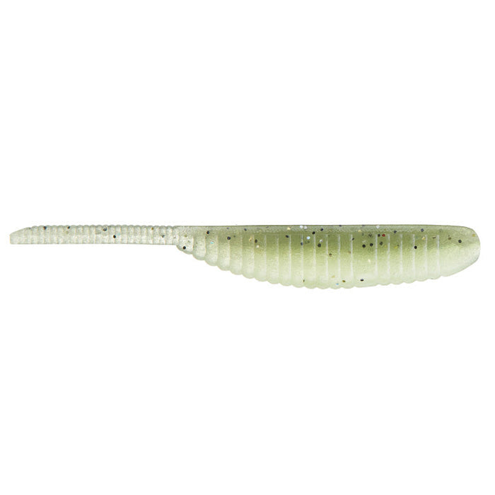 Clear and ribbed soft plastic fishing lure with a tapered tail in a holographic gold and black shade, designed as the Yamamoto 3" Shad Shape Worm for effective fishing tackle use.