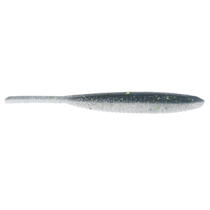 Yamamoto 5" Shad Shape Floater fishing lure in translucent gray with green and silver flecks, designed for effective presentation in fishing tackle setups.