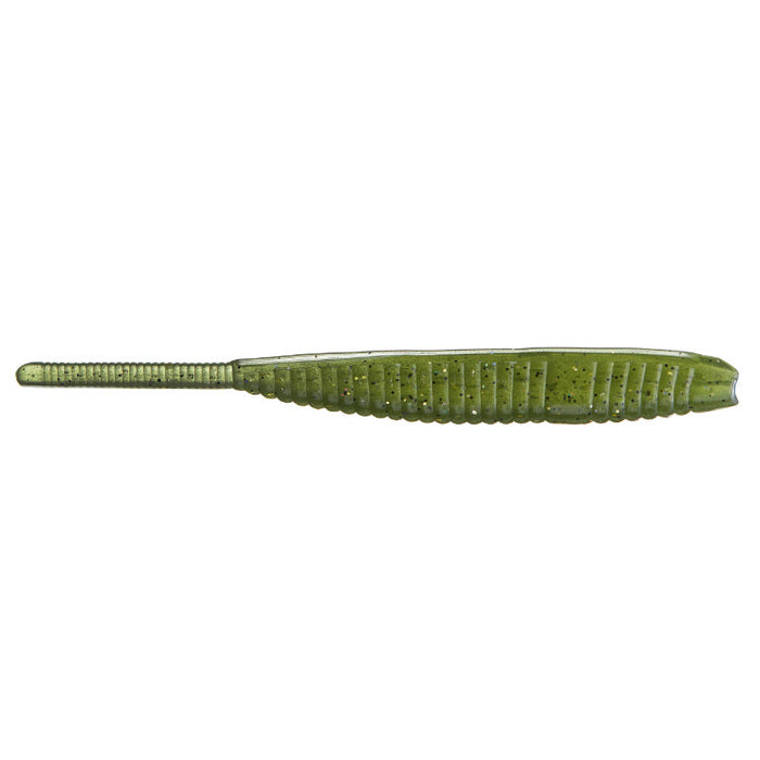 Green soft plastic fishing lure with ribbed body and tapered tail, designed as the Yamamoto 5" Shad Shape Floater for use in fishing tackle and lures.