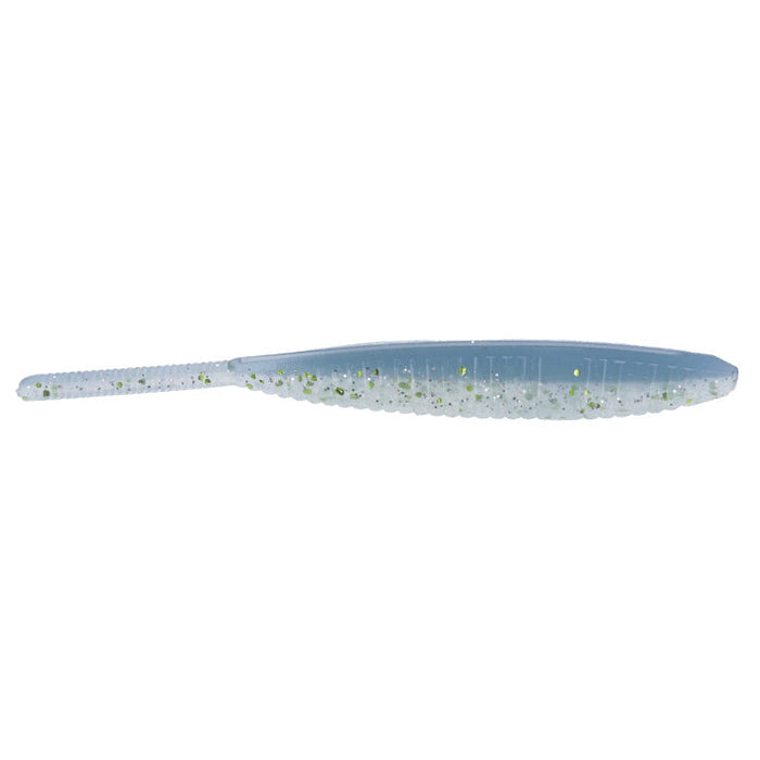 Yamamoto 5" Shad Shape Floater fishing lure in translucent blue with embedded silver and green glitter, designed for effective fishing tackle use.