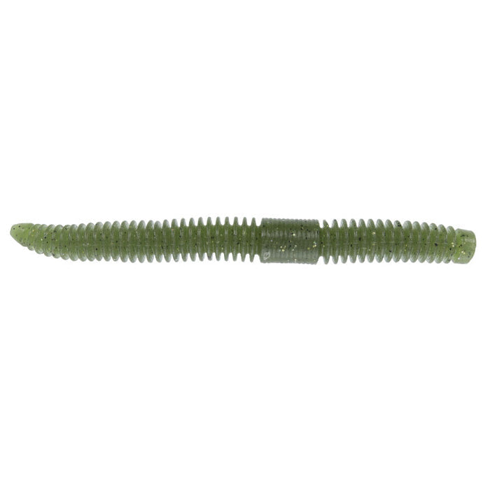 Yamamoto 5.5" Slink-O Floater Worm fishing lure in translucent green with ribbed body designed for lifelike movement and effective fishing tackle use.