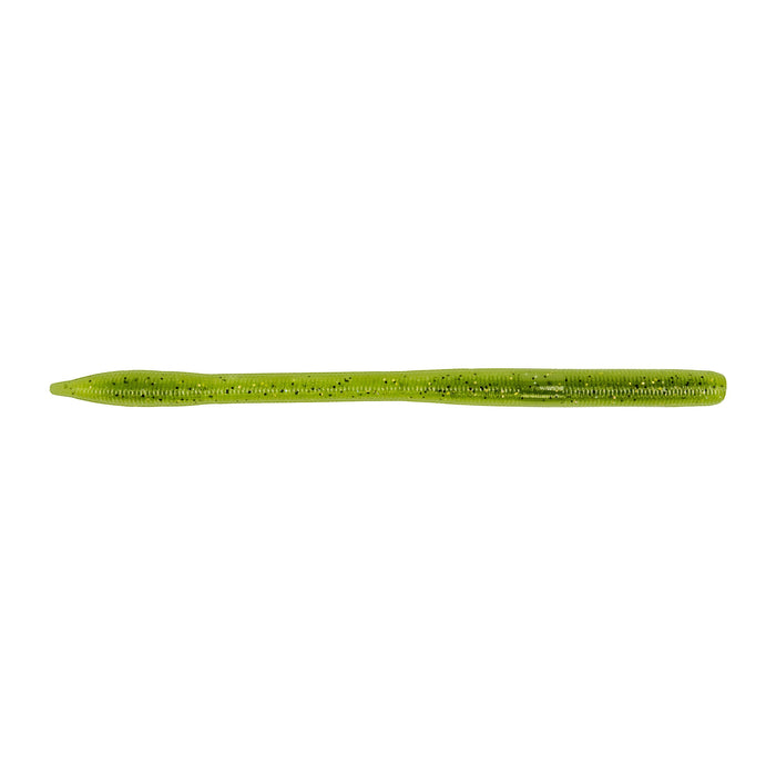 Yamamoto 6.5" Sensei Worm in green with black speckles, soft plastic fishing lure designed for musky fishing tackle and fishing lures.