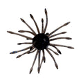 Close-up of a Yamamoto Uni fishing lure designed with multiple flexible appendages in translucent black with blue spots, ideal for attracting fish in freshwater fishing tackle.