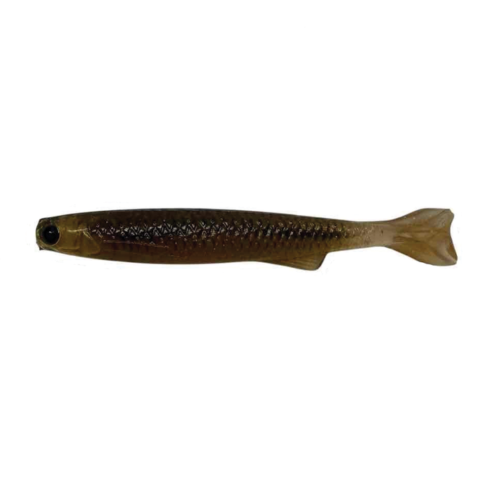 YG.Labo Micro Dorvus fishing lure in brown with detailed scales, realistic eyes, and a soft paddle tail designed for effective fishing tackle use.