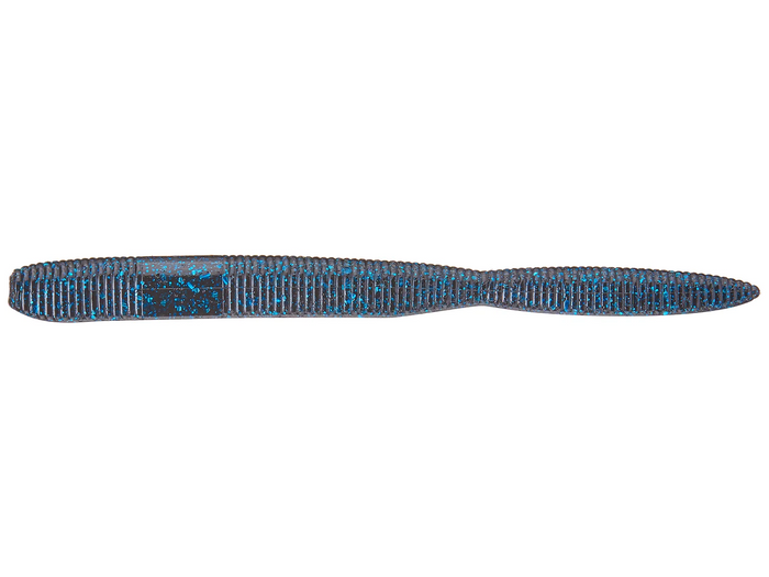 Z-Man Fattyz Thick Stickz fishing lure in dark color with blue speckles, designed with ribbed texture for musky and other freshwater fishing tackle.