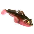 Z-Man Gobius Swimbait in pink and dark green tones featuring detailed fins, eyes, and a soft plastic body designed for fishing tackle and lure use.