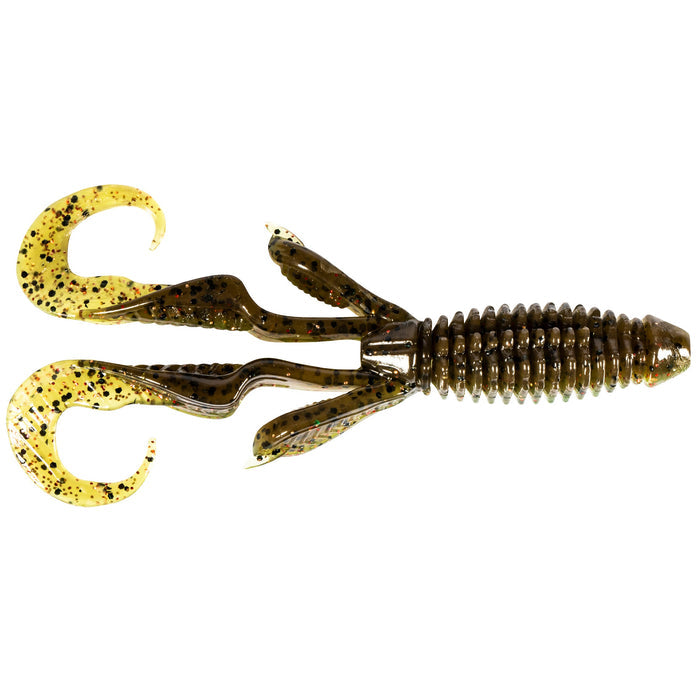 Z-Man Gremlin Creature Bait designed with a ribbed, segmented body and curly appendages in greenish-brown with black speckles, ideal for fishing tackle and lure applications.