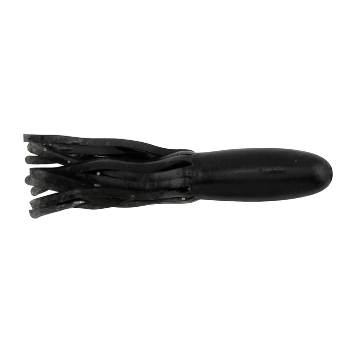 Z-Man Llama Tubez fishing lure in solid black, made of soft plastic with multiple tentacle-like appendages designed to mimic aquatic prey for musky or ice fishing.