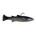 Z-Man Mulletron LT soft fishing lure in dark natural fish colors featuring a realistic fish shape, paddle tail, and single hook for effective fishing tackle use.