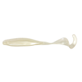 Z-Man Streakz Curly Tailz fishing lure in translucent pearl color with a ribbed body and distinct curly tail designed for lifelike movement in water.