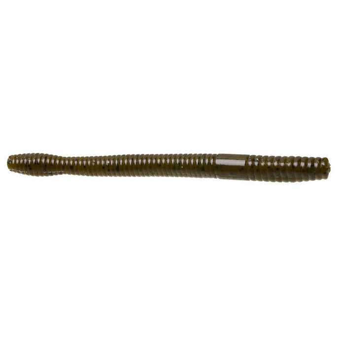 Zoom Magnum Finesse Worm fishing lure in dark olive color with ribbed texture designed for finesse fishing tackle applications.