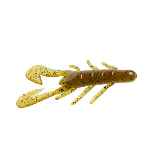 Zoom Magnum Ultra-Vibe Speed Craw fishing lure in translucent green with red and black speckles, designed to mimic a crawfish for effective fishing tackle use.