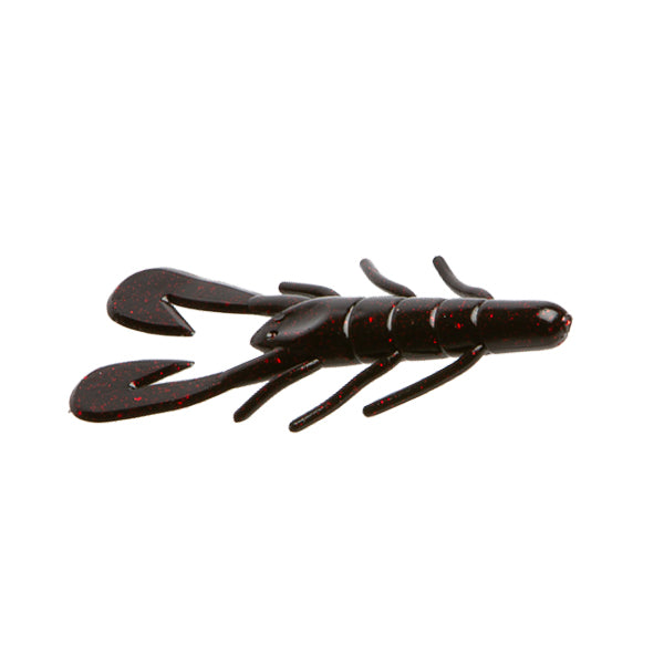 Zoom Magnum Ultra-Vibe Speed Craw fishing lure in dark color with red speckles, designed with detailed legs and claws for realistic movement in water.