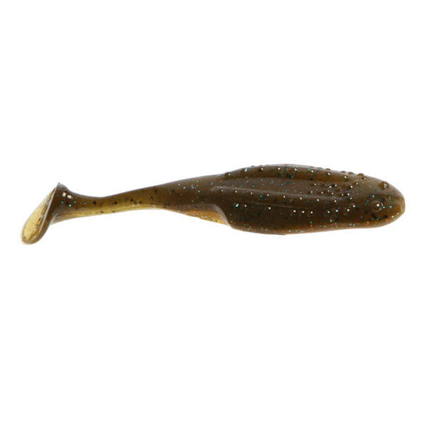 Zoom Uni Toad soft plastic fishing lure in brown with blue flecks designed to imitate a small baitfish, ideal for musky and freshwater fishing tackle.