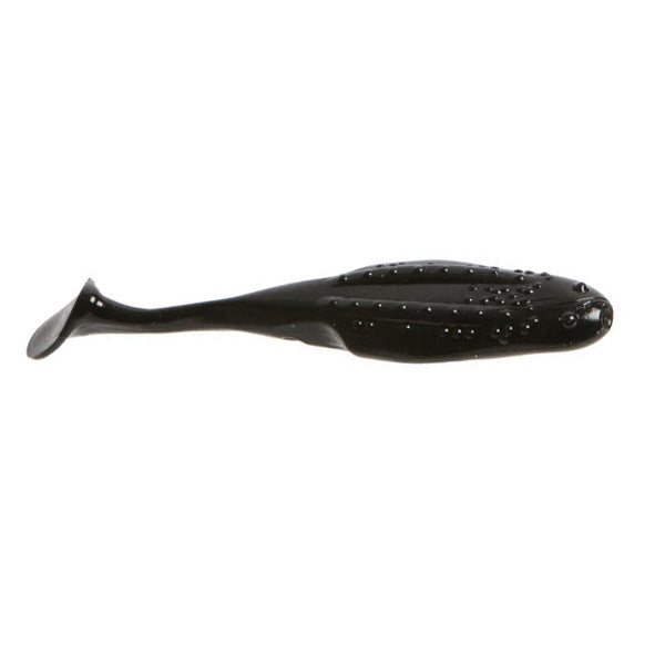 Zoom Uni Toad fishing lure in black color, designed with a textured body and paddle tail for lifelike movement in fishing tackle.
