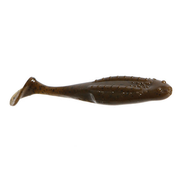 Zoom Uni Toad soft plastic fishing lure in brown with black speckles, designed for musky fishing and effective as a fishing tackle bait.